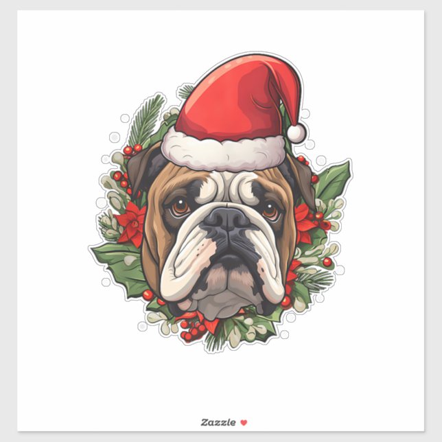 Pegatina Navidades divertidos Bulldog inglés (Hoja)