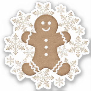 Pegatina Navidades festejan pan de jengibre y copos de niev