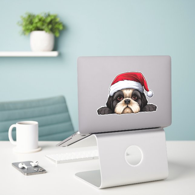 Pegatina Navidades festivos Shih Tzu Kiss Cut (Ordenado portátil  en el escritorio)