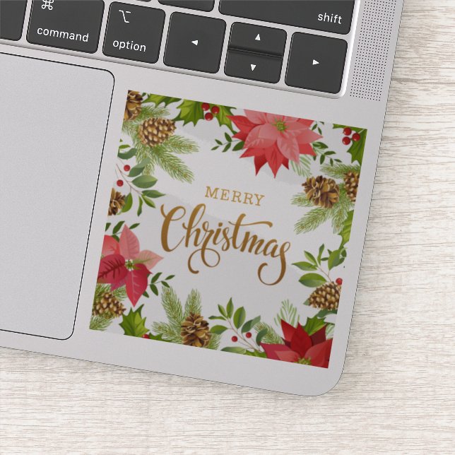 Pegatina Navidades Florales de Poinsettia | Vacaciones (Detalle)
