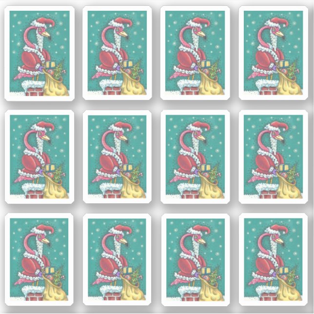 Pegatina Navidades FUNNY PINK FLAMINGO SANTA CLAUS (Anverso)