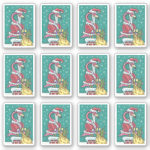 Pegatina Navidades FUNNY PINK FLAMINGO SANTA CLAUS