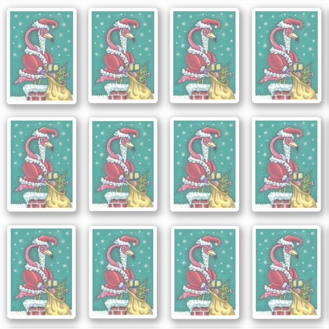 Pegatina Navidades FUNNY PINK FLAMINGO SANTA CLAUS (Anverso)