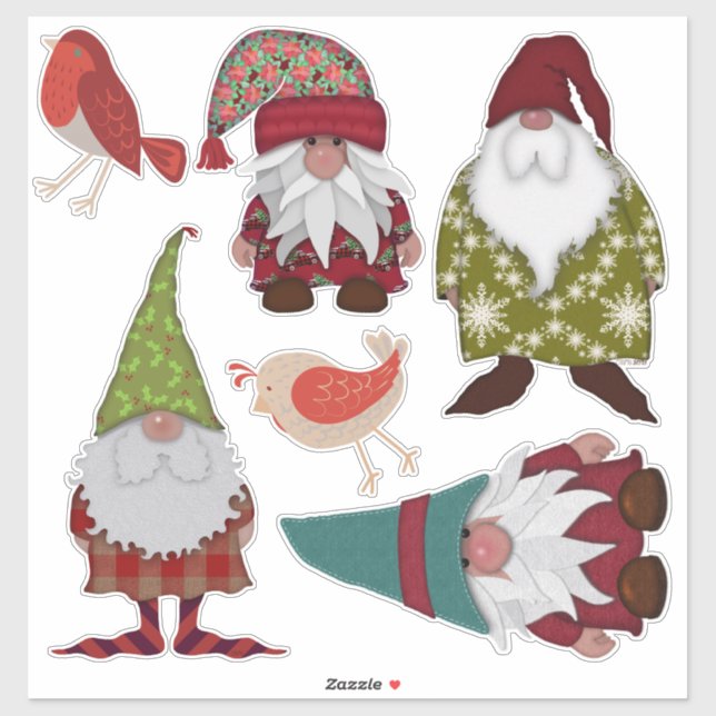 Pegatina Navidades Gnomes Birds (Hoja)