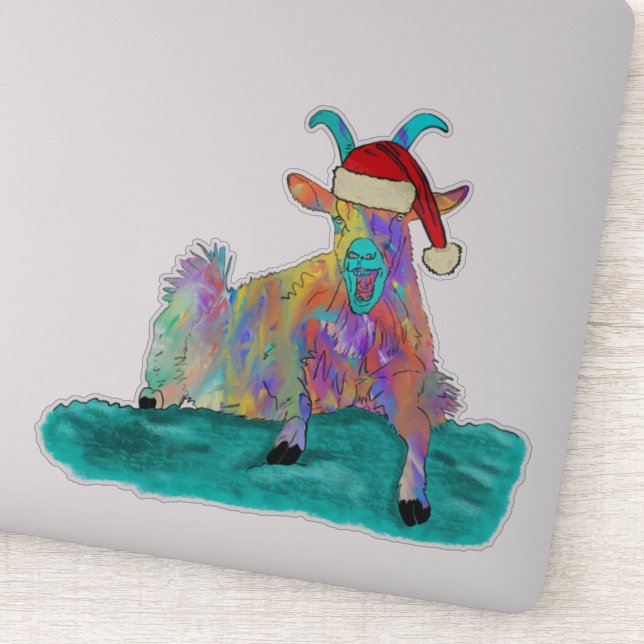 Pegatina Navidades Goat gritando colorido (Detalle)