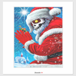 Pegatina Navidades góticos Santa Claus Skeleton Monster Art