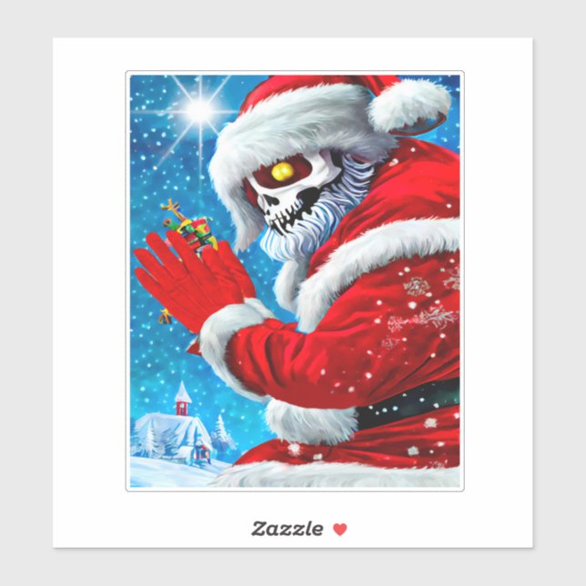 Pegatina Navidades góticos Santa Claus Skeleton Monster Art (Hoja)