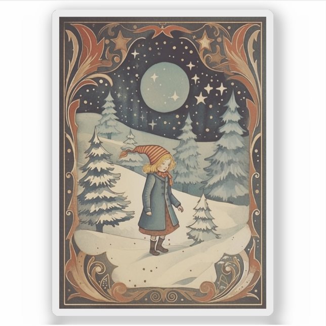 Pegatina Navidades Gouache Vintage Retro (Anverso)