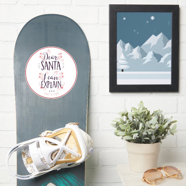 Pegatina Navidades Graciosos Querido Papá Noel, puedo expli (snowboard)