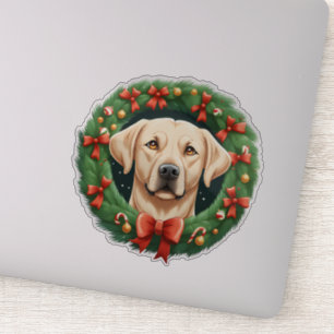 Pegatina Navidades guapos Labrador Dog Wreath Festividad