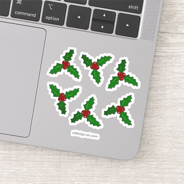 Pegatina Navidades Holly twig decoración de vacaciones roja (Detalle)