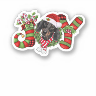 Pegatina Navidades Joy Dwarf Stocking Black Dachshund