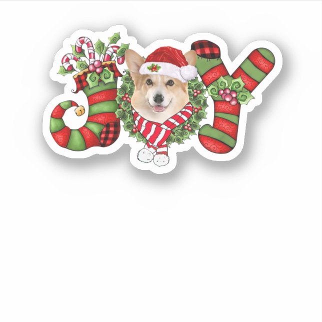 Pegatina Navidades Joy Dwarf Stocking Corgi (Anverso)