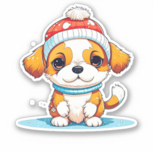 Pegatina Navidades Kawaii Perro Cachorro