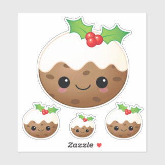Pegatina Navidades Kawaii Pudding Personalizado Cuto Xmas S