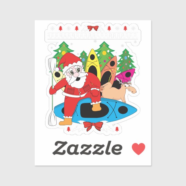 Pegatina Navidades Kayak Lover Santa Kayaker Navidad Kayak (Hoja)