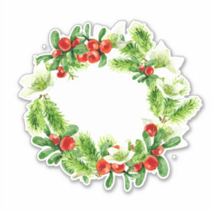 Pegatina Navidades mistletoe wreath ilustracion acuarela