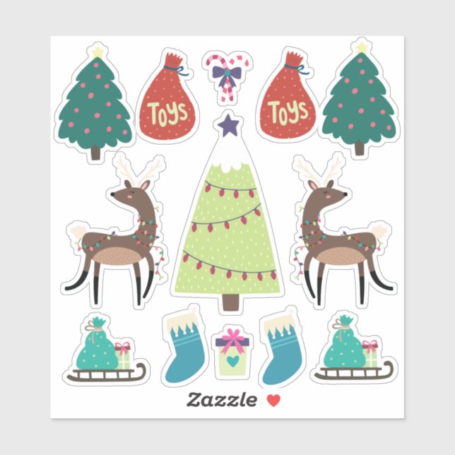 Pegatina Navidades mixtos superadorables con ciervos (Hoja)