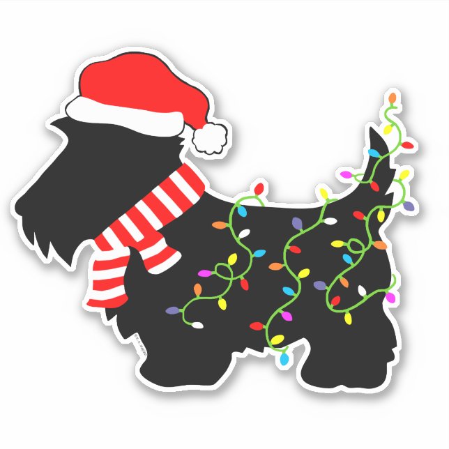 Pegatina Navidades Perro escocés con luces (Anverso)