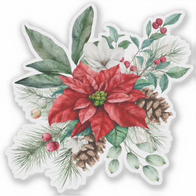 Pegatina Navidades Poinsettia Holiday Bouquet (Anverso)
