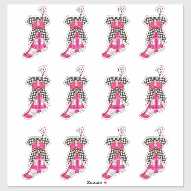 Pegatina Navidades rosados Candy Canes Xmas Cheques de rema (Hoja)