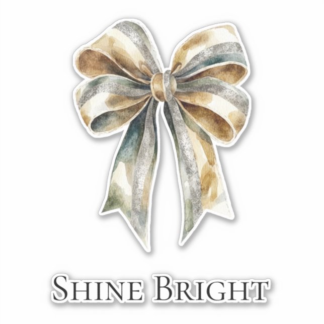 Pegatina Navidades Rústico Green Gold Bow Personalizado (Anverso)