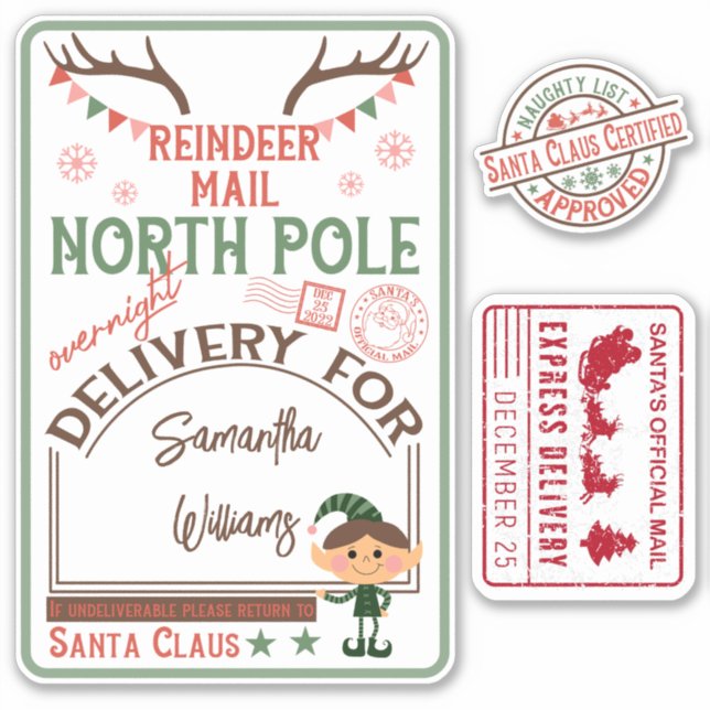 Pegatina Navidades Santa entrega especial con nombre (Anverso)