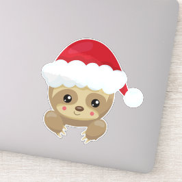 Pegatina Navidades Sloth, Corte Sloth, Santa Hat, Navidad