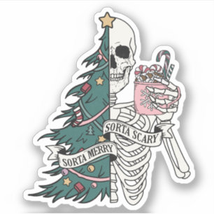 Pegatina Navidades Sorta Scary Sorta Merry Funny Skeleton