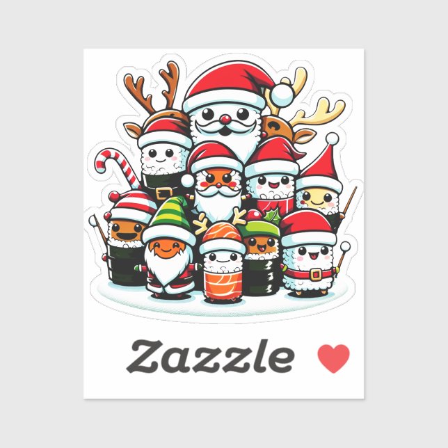 Pegatina Navidades Sushi Festividad de diseño de comida (Hoja)