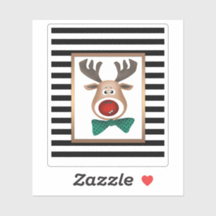 Pegatina Navidades tarjeta de ciervo rayas blanco negro cel