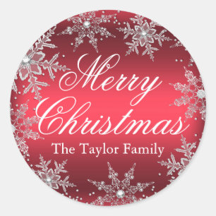 Pegatina navideña con copo de nieve de cristal roj