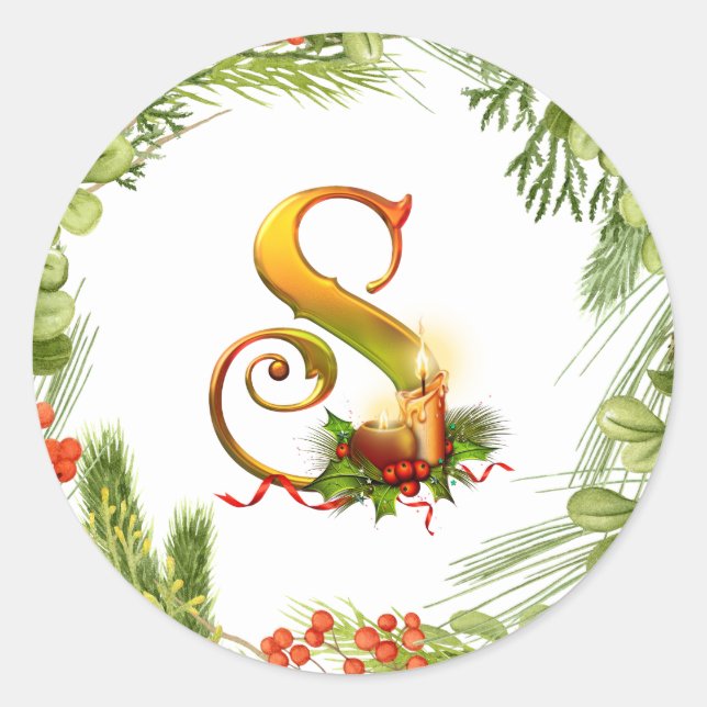 Pegatina navideña monogramada con guirnalda (Anverso)
