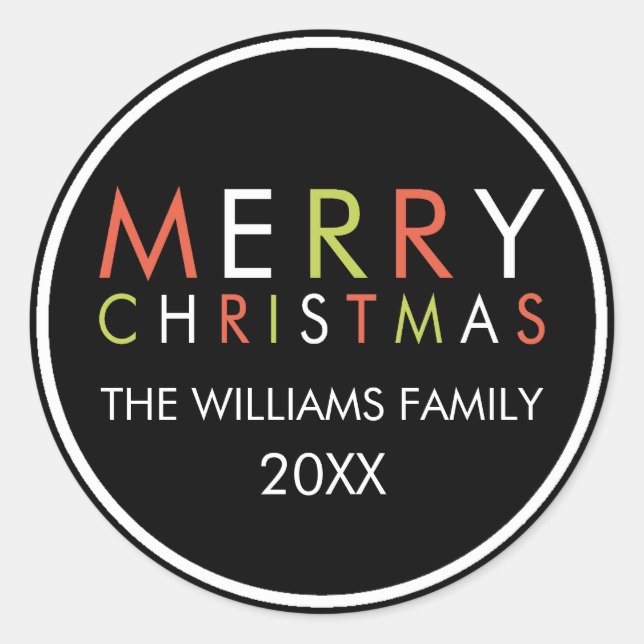 Pegatina navideño brillante y feliz - negro (Anverso)