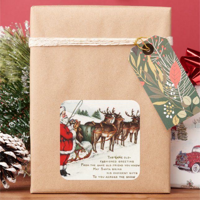 Pegatina navideño vintage de Santa y los renos (Vacaciones)