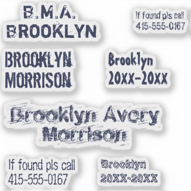 Pegatina Navy Blue 7 Personalizados de texto nombran Escuel (Anverso)