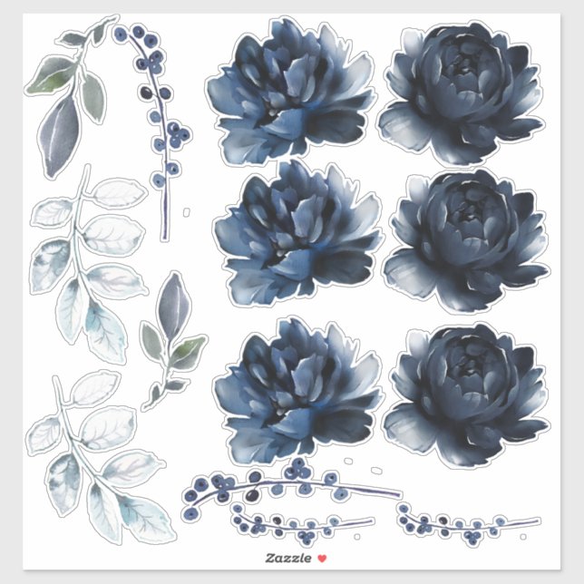 Pegatina Navy Blue Peonies Floral Bouquet Creator Set De (Hoja)