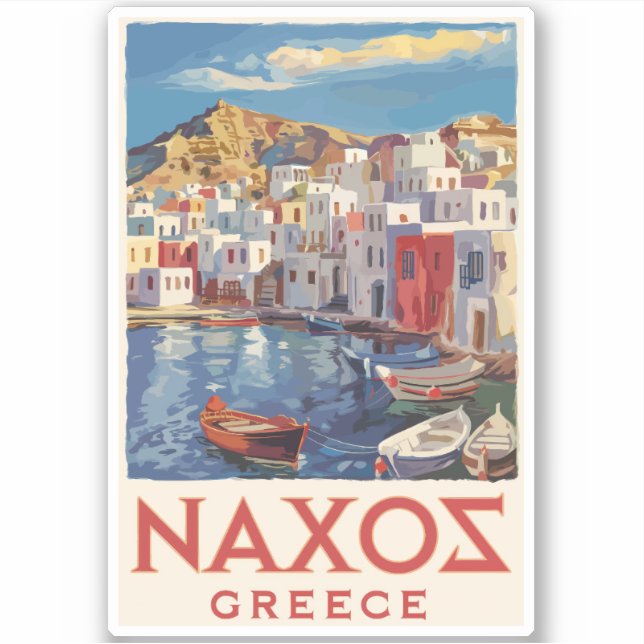 Pegatina Naxos Grecia Painterly Travel Art Vintage (Anverso)