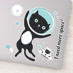 Pegatina Necesito más espacio para gato negro en el espacio
