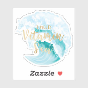 Pegatina Necesito Vitamina Sea Aqua Watercolor Ocean Waves