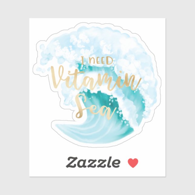 Pegatina Necesito Vitamina Sea Aqua Watercolor Ocean Waves (Hoja)