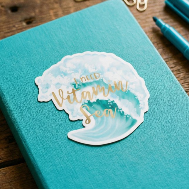 Pegatina Necesito Vitamina Sea Aqua Watercolor Ocean Waves (I Need Vitamin Sea Aqua Watercolor Ocean Waves Sticker)