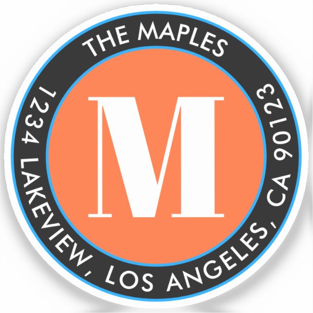 Pegatina Negrita Monograma Negro Naranja Azul Transparente (Anverso)