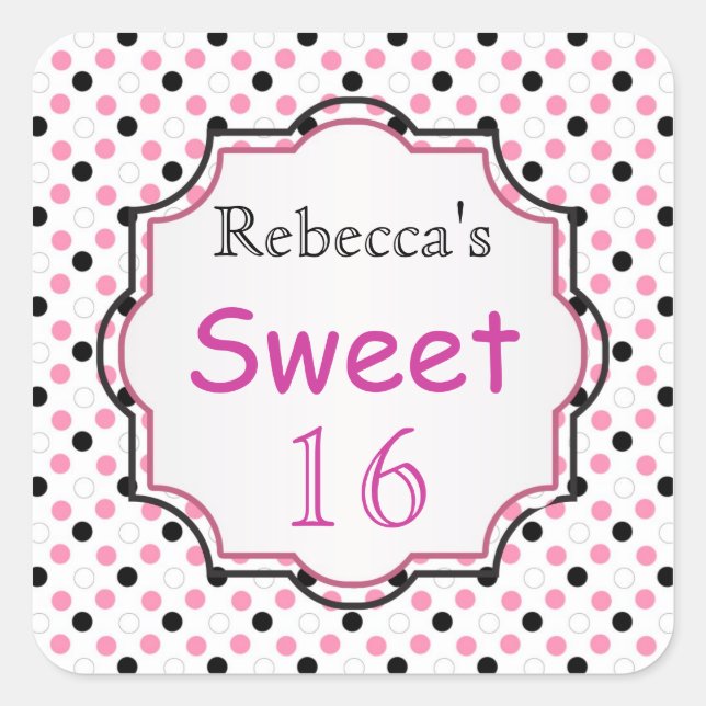 Pegatina negro, rosado, blanco del dulce 16 del (Anverso)