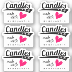 Pegatina Negro y blanco hecho con amor Velas del corazón ro