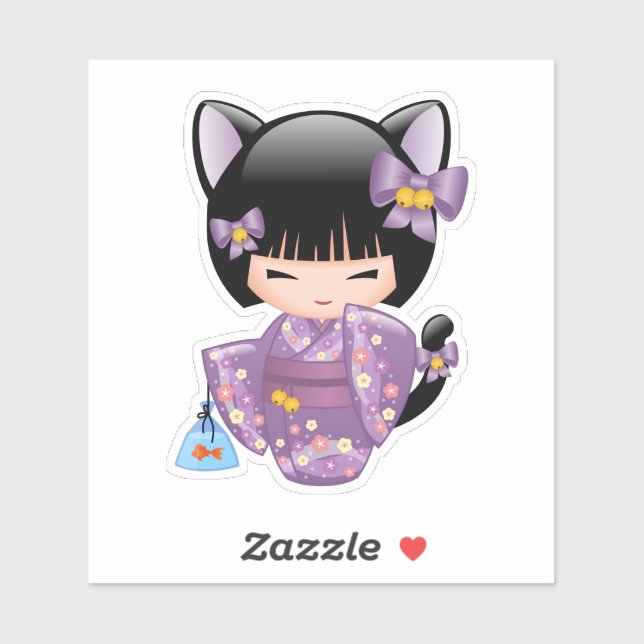 Pegatina Neko Kokeshi Doll - Chica Geisha (Hoja)