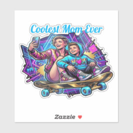 Pegatina  Neon Coolest Mom & Son Synthwave Sticker