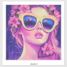 Pegatina Neon Dream Chica con gafas de sol florales