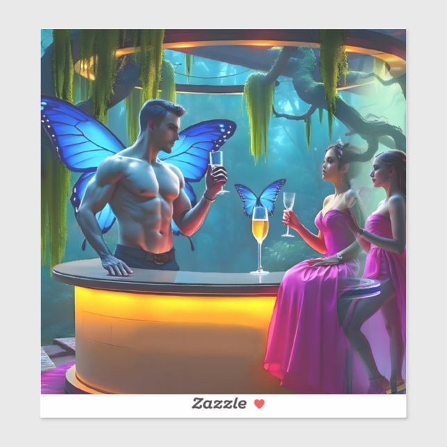 Pegatina Neon Nights Butterfly Coctail Bar (Hoja)