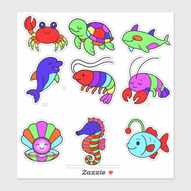 Pegatina Neon Sea Creatures Sticker Pack – 9 Vibrant Underw (Hoja)